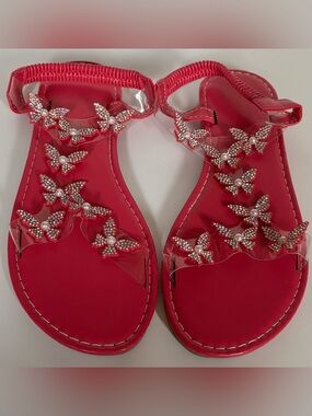 NWOT Rose Red Butterfly Rhinestone Sandals Size 9 Sparkly Slingback